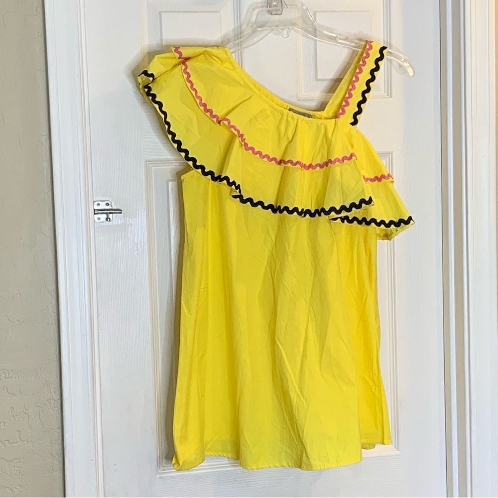 ASOS Rik Rak Trim Ruffle One Shoulder Sundress in Structured Cotton Size 4P - Picture 3 of 11
